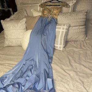 Beautiful Embellished Light Purple Cap Sleeve Trumpet Dress with Open Back